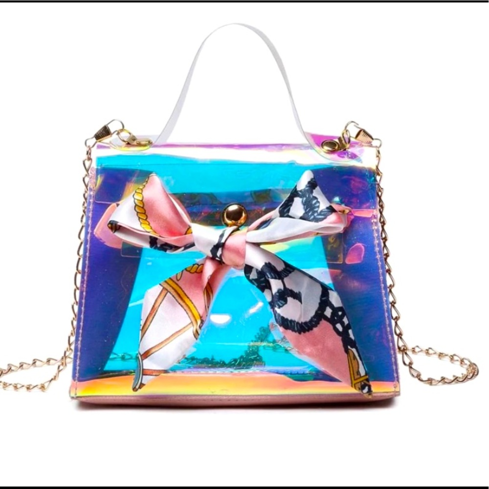 Twilly Scarf Decor Holographic Chain Satchel Bag